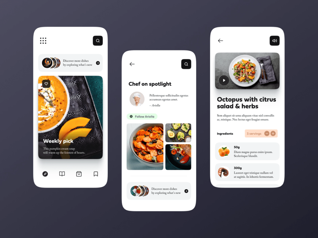 Food Recipe App UI Design - Freebiesbug