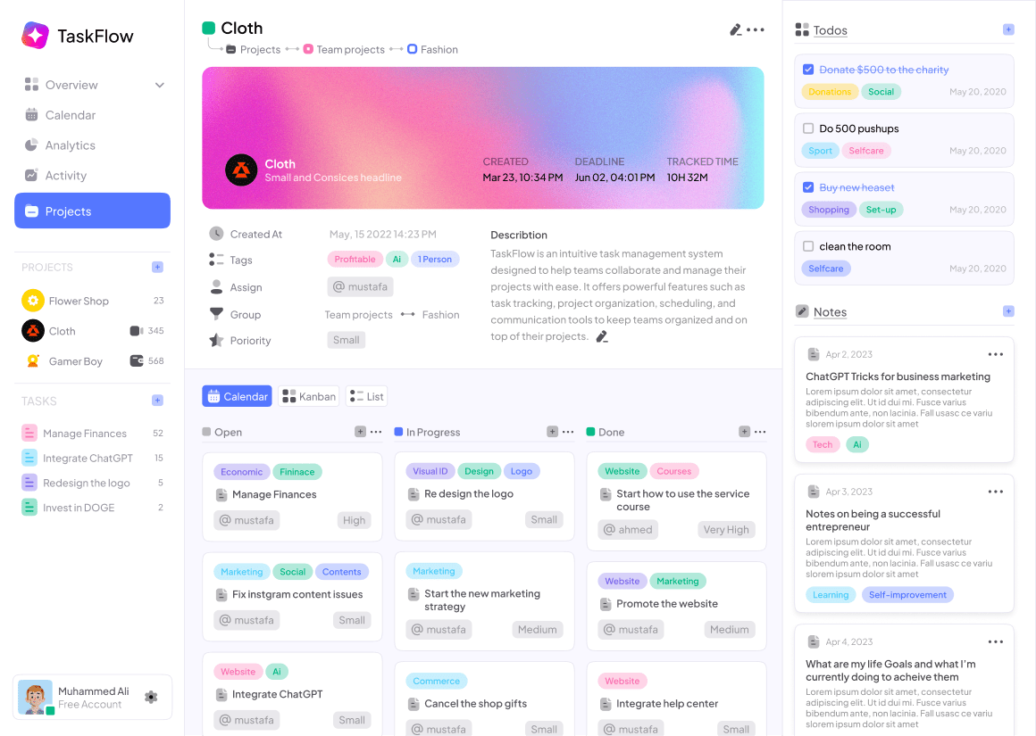 Task Flow: Free Dashboard UI for Project Management - Freebiesbug