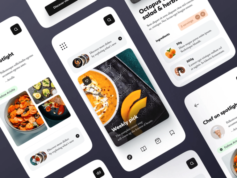 Food Recipe App UI Design - Freebiesbug