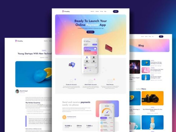 PrimePay: Free website template for app presentation