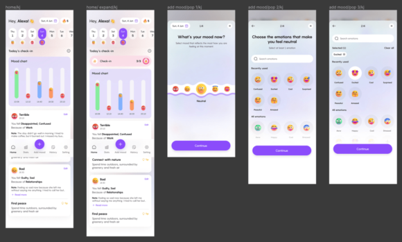 Some screens from the Mood Tracking App