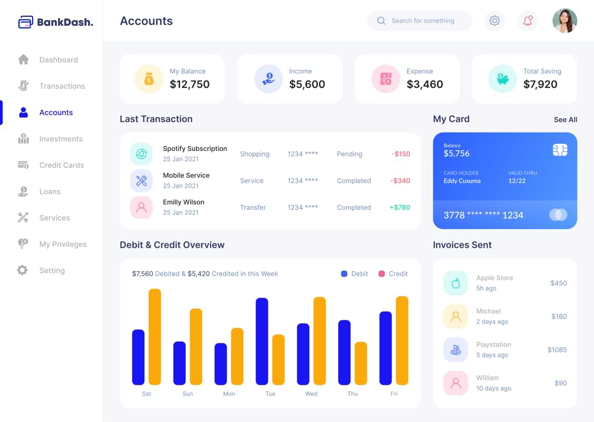 BankDash Free Admin Dashboard Figma Template Freebiesbug