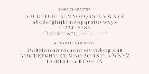 Characters available with the font