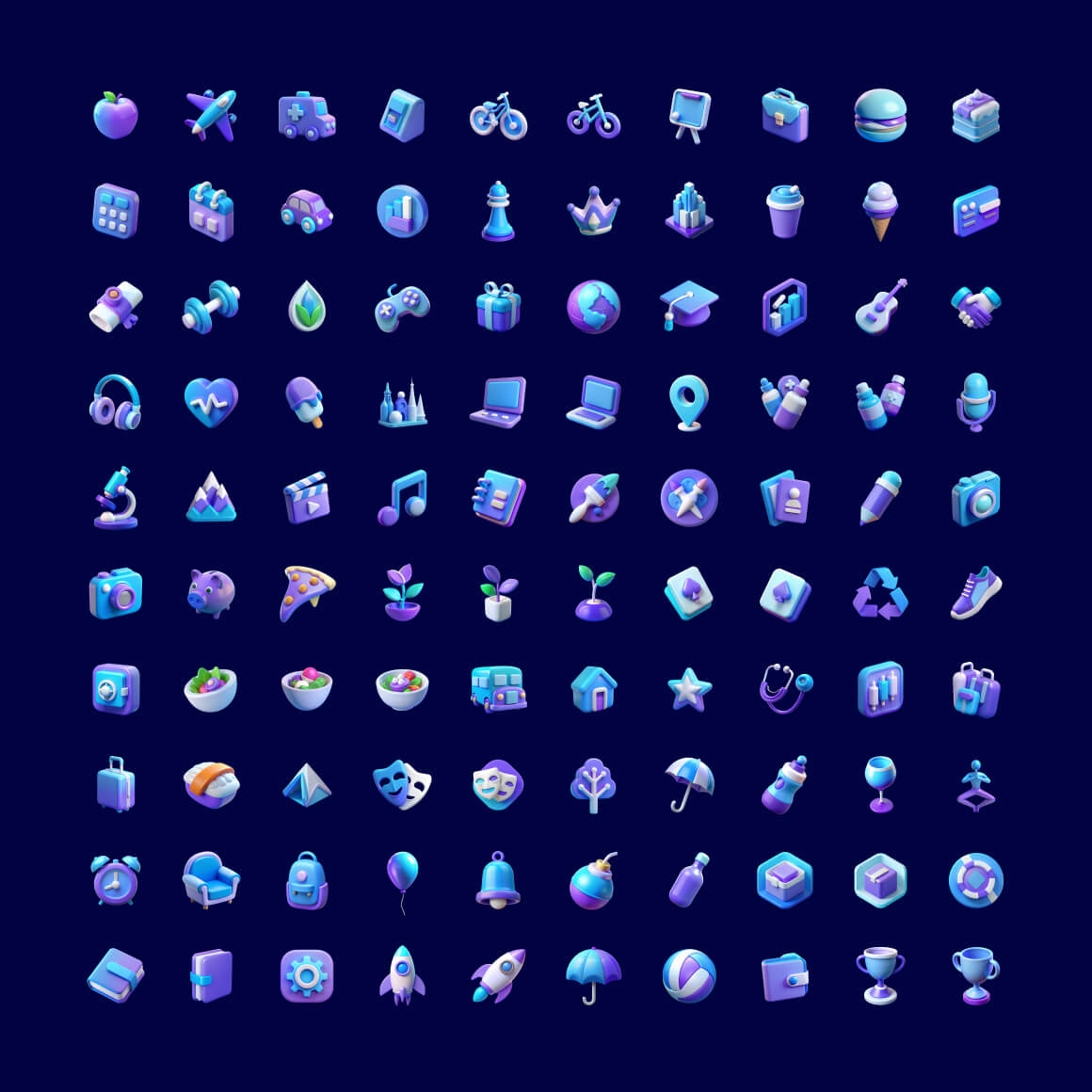 Free Set of 100 3D Icons - Freebiesbug