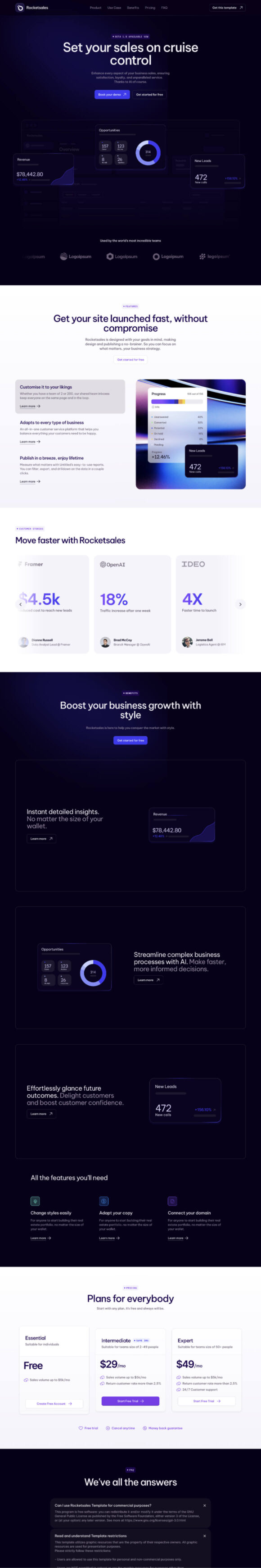 Full preview of the landing page