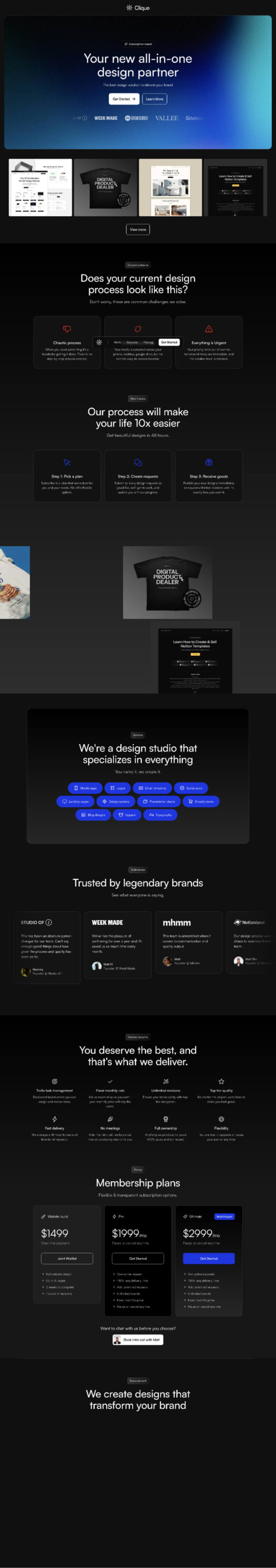 Full preview of the landing page