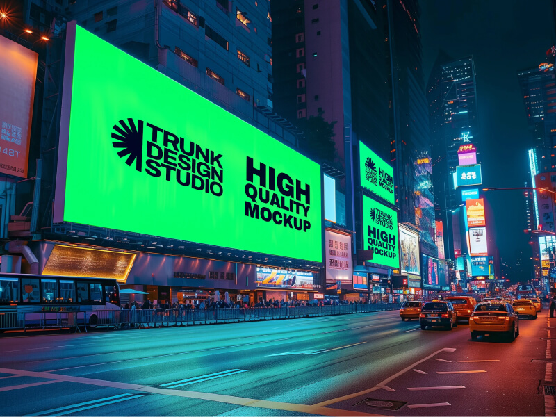 Illuminated Billboard Mockup at Night