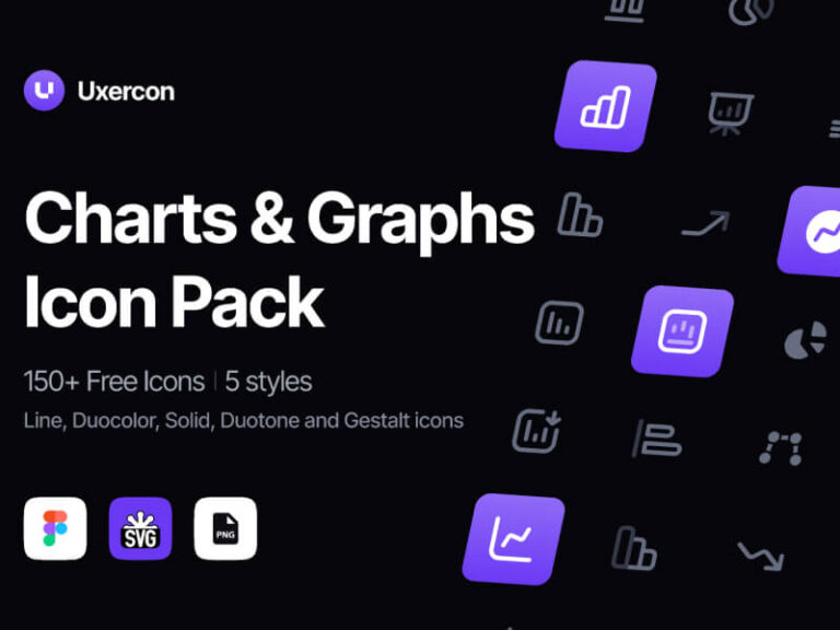 Uxercon: 150 Charts & Graphs Icons - Freebiesbug