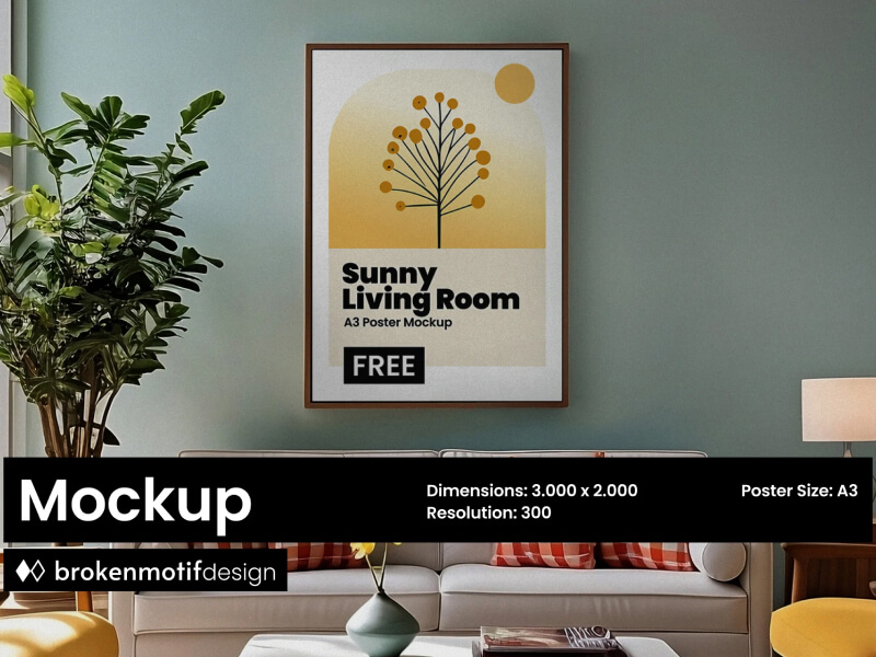 Living Room Scene with Poster Mockup