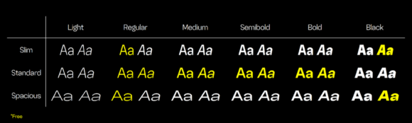 Preview of all font styles