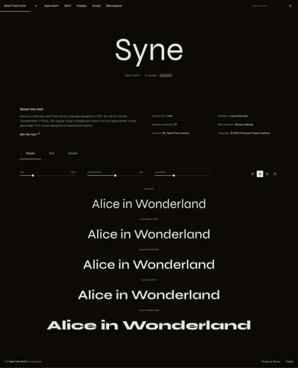 Syne font preview