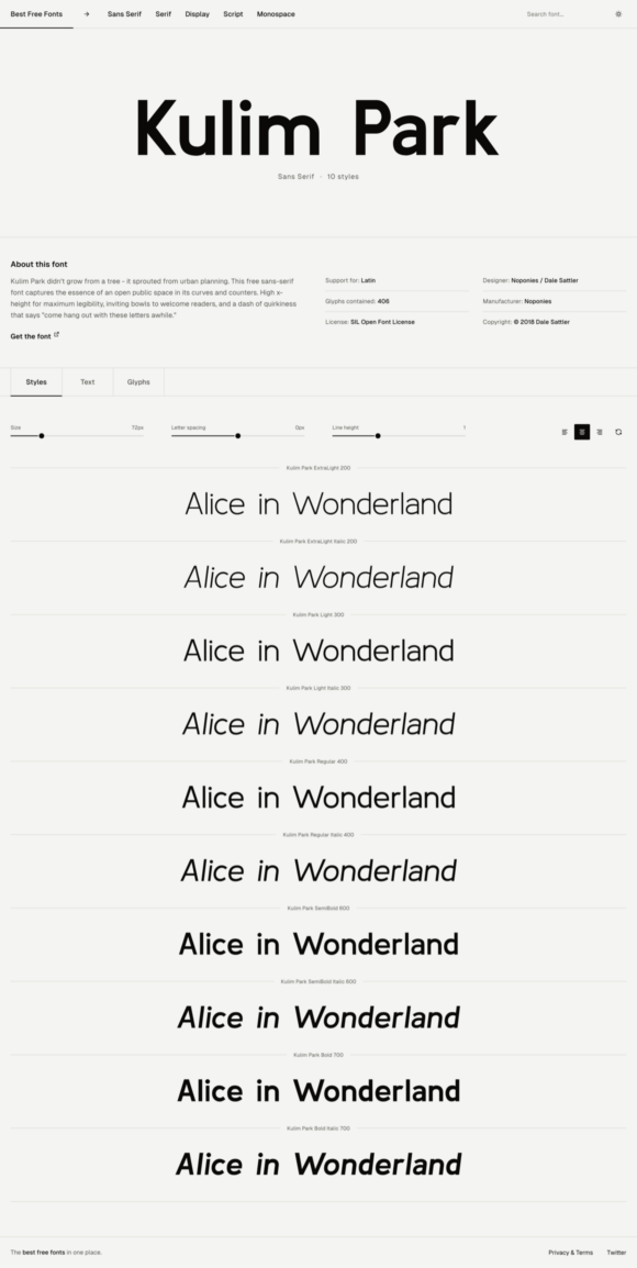 Kulim Park is a humanist sans serif typeface that's free for both personal and commercial use. The font comes with 10 different styles