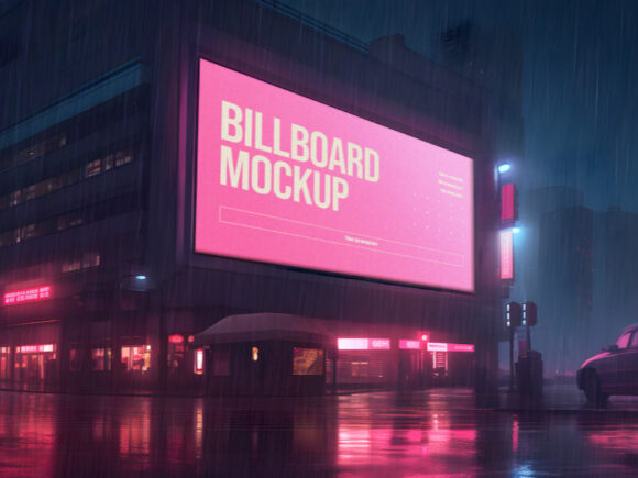 Pink Neon Billboard Mockup