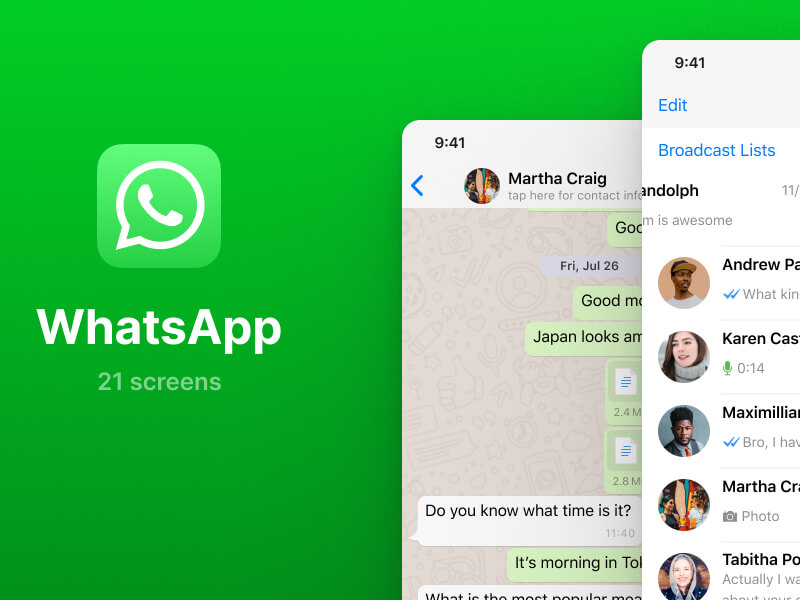 21 WhatsApp Mobile App Screens - Figma