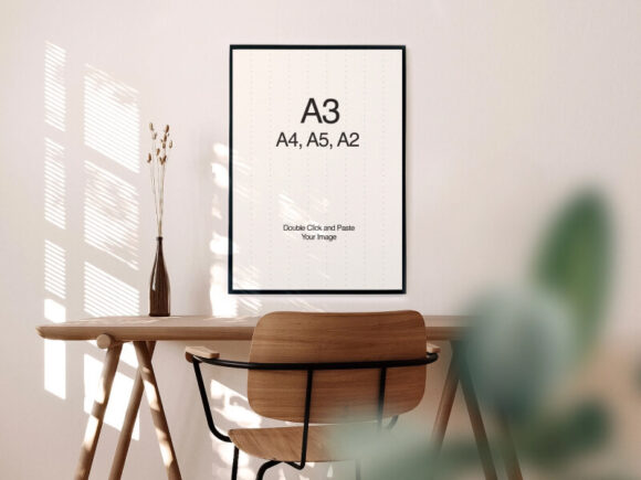 A3 Poster Mockup on Wooden Desk