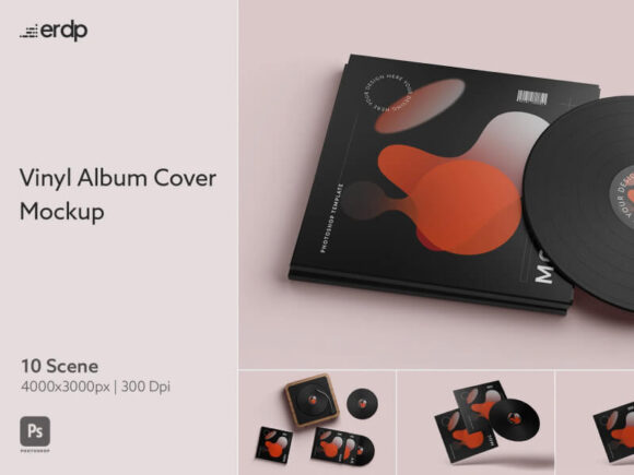 Vinyl Disc with Album Cover Mockup