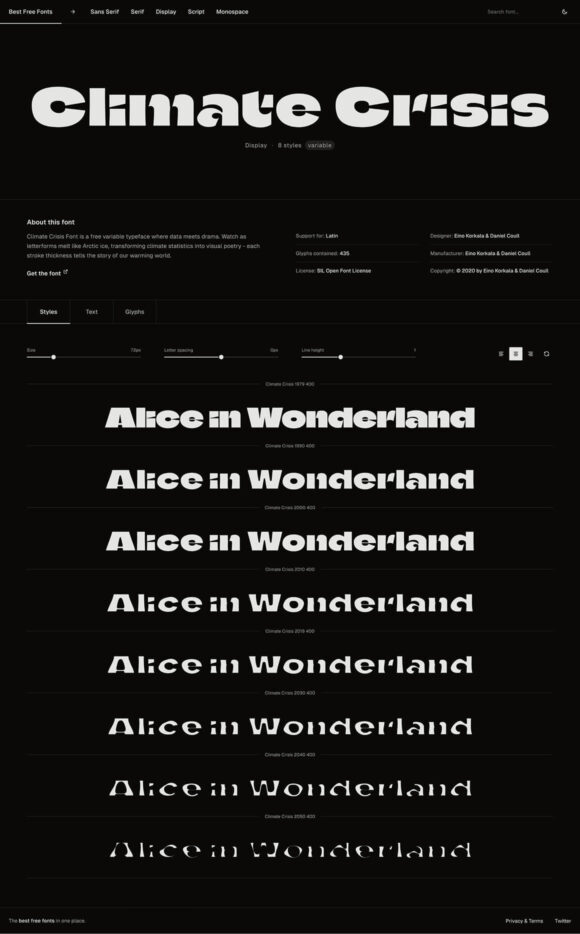 Climate Crisis font preview on bestfreefonts.com